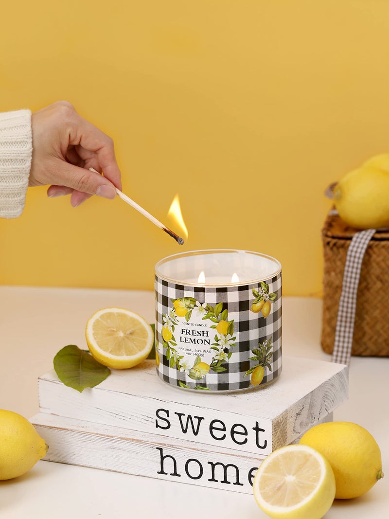 KORMMCO Lemon Candle  Fresh Lemon Scented Candle  Large 3 Wicks Candle  14 oz - Image 4